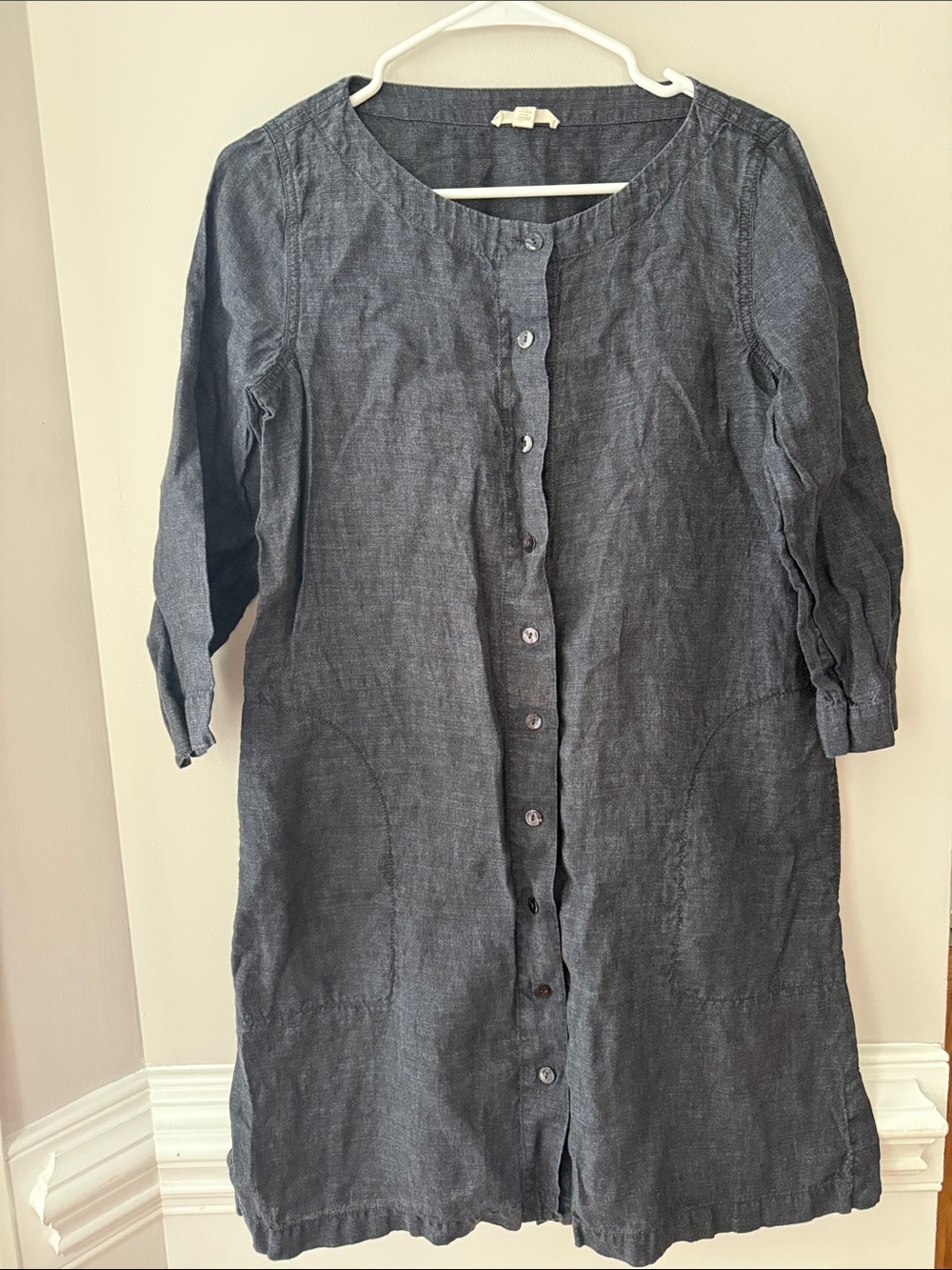 Eileen Fisher Charcoal 3/4 Sleeves Button-Front Shirt Dress Size XXS